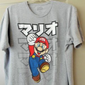 Vintage Leaping "Mario" in Japanese in Grey T-Shirt